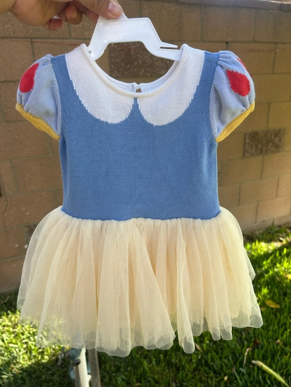 GAP x Disney Snow White Baby Light Blue Knit Dress with White Trim